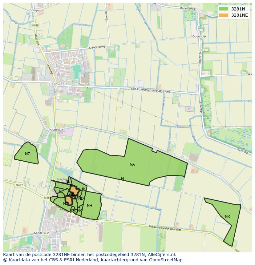 Afbeelding van het postcodegebied 3281 NE op de kaart.