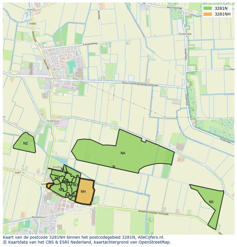 Afbeelding van het postcodegebied 3281 NH op de kaart.
