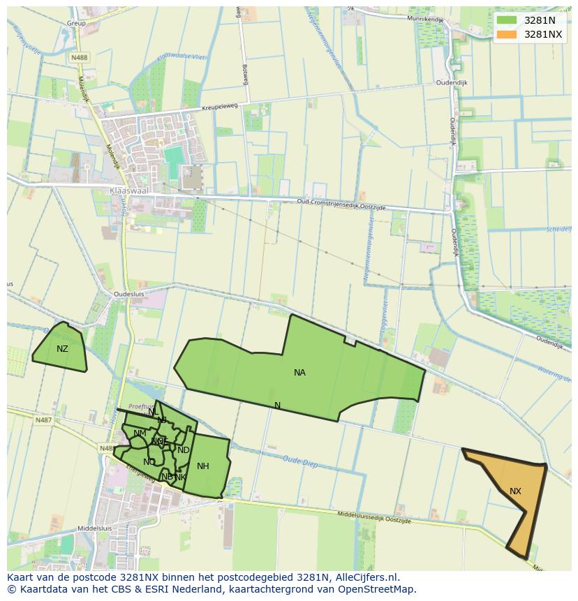 Afbeelding van het postcodegebied 3281 NX op de kaart.