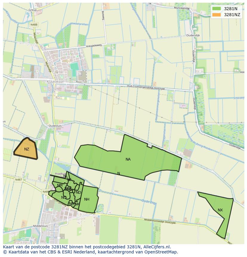 Afbeelding van het postcodegebied 3281 NZ op de kaart.