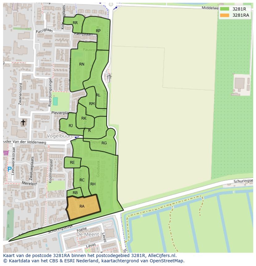 Afbeelding van het postcodegebied 3281 RA op de kaart.