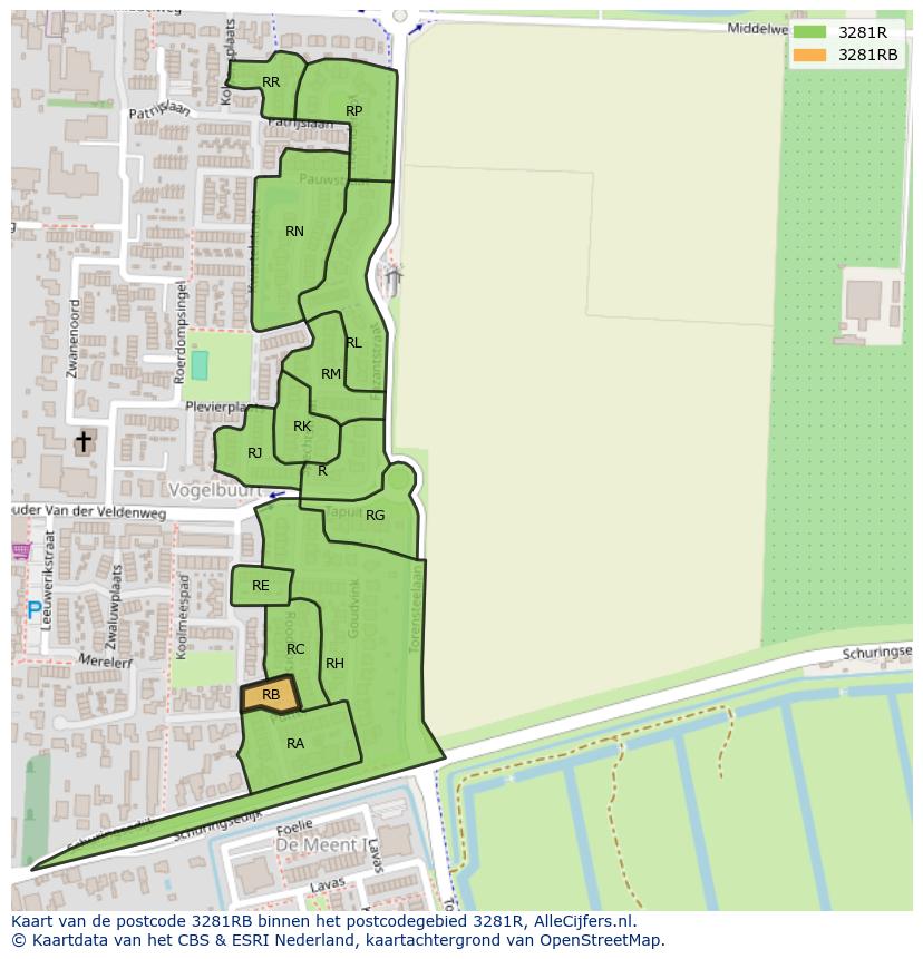 Afbeelding van het postcodegebied 3281 RB op de kaart.