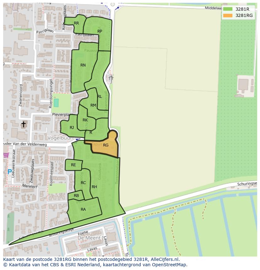 Afbeelding van het postcodegebied 3281 RG op de kaart.