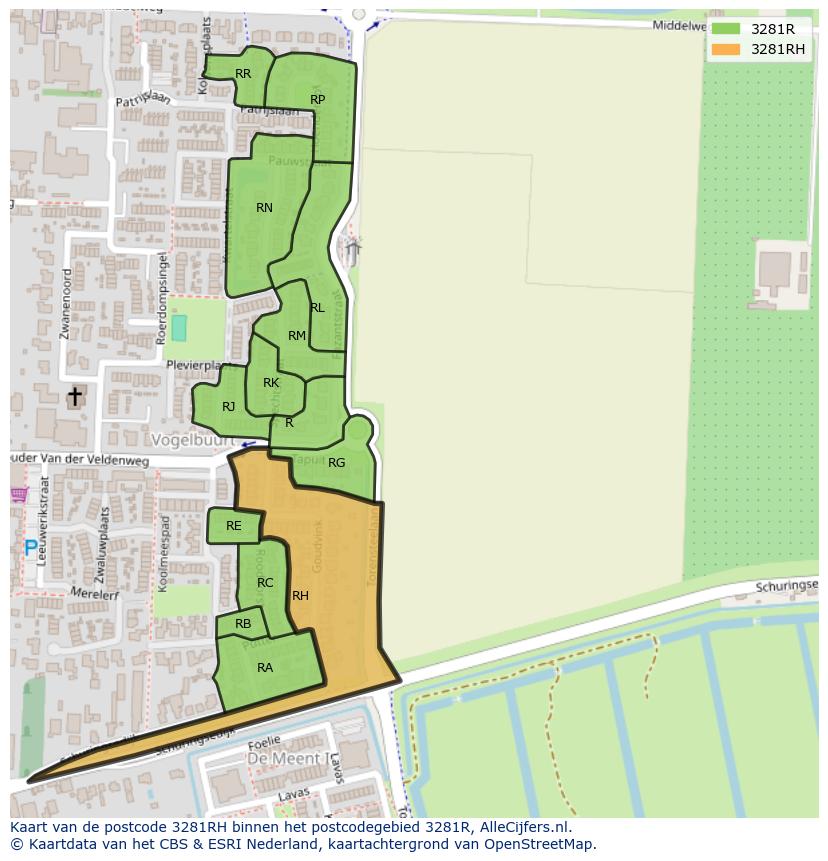 Afbeelding van het postcodegebied 3281 RH op de kaart.