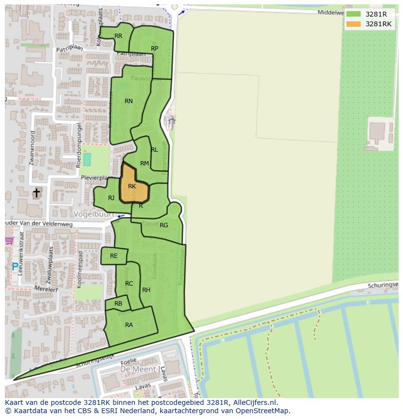 Afbeelding van het postcodegebied 3281 RK op de kaart.