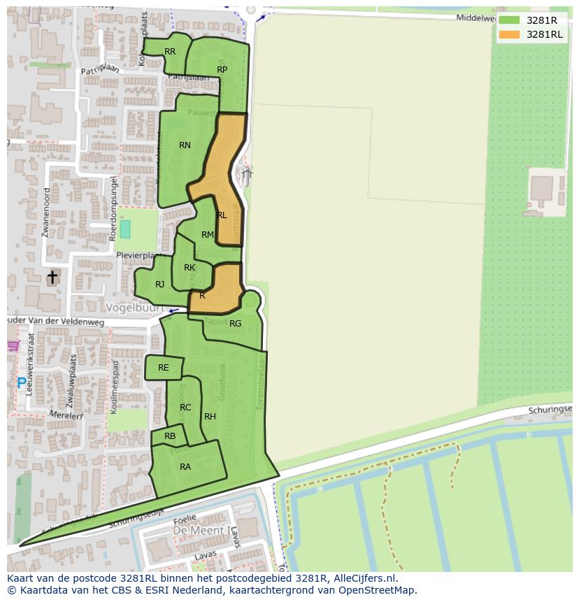Afbeelding van het postcodegebied 3281 RL op de kaart.