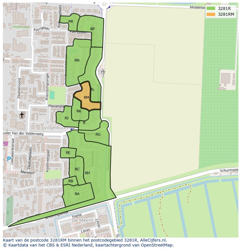 Afbeelding van het postcodegebied 3281 RM op de kaart.