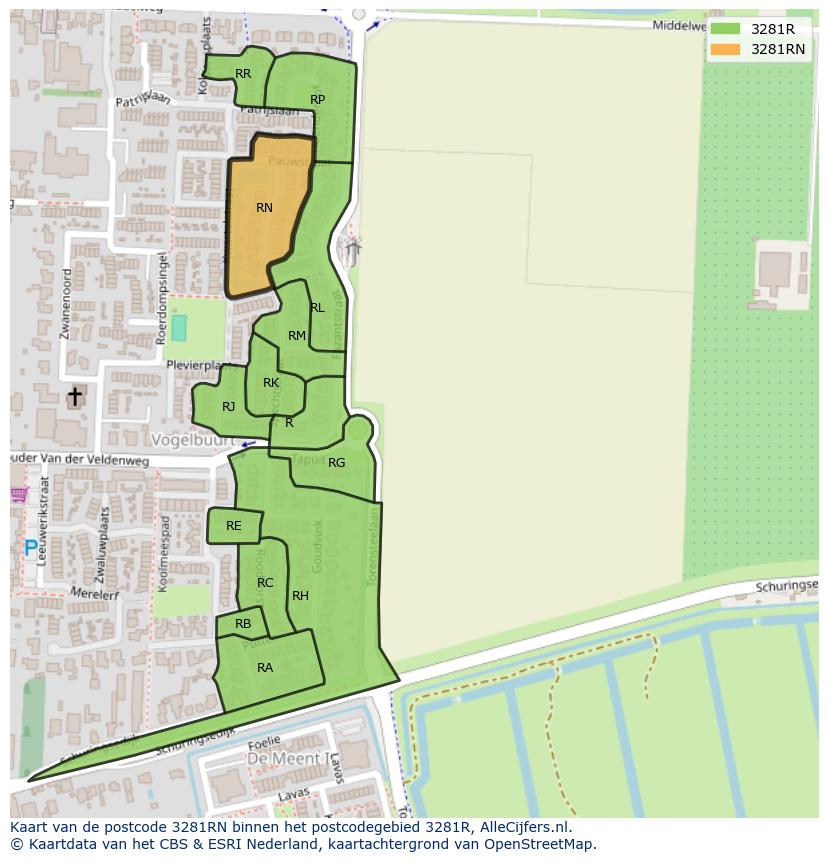 Afbeelding van het postcodegebied 3281 RN op de kaart.
