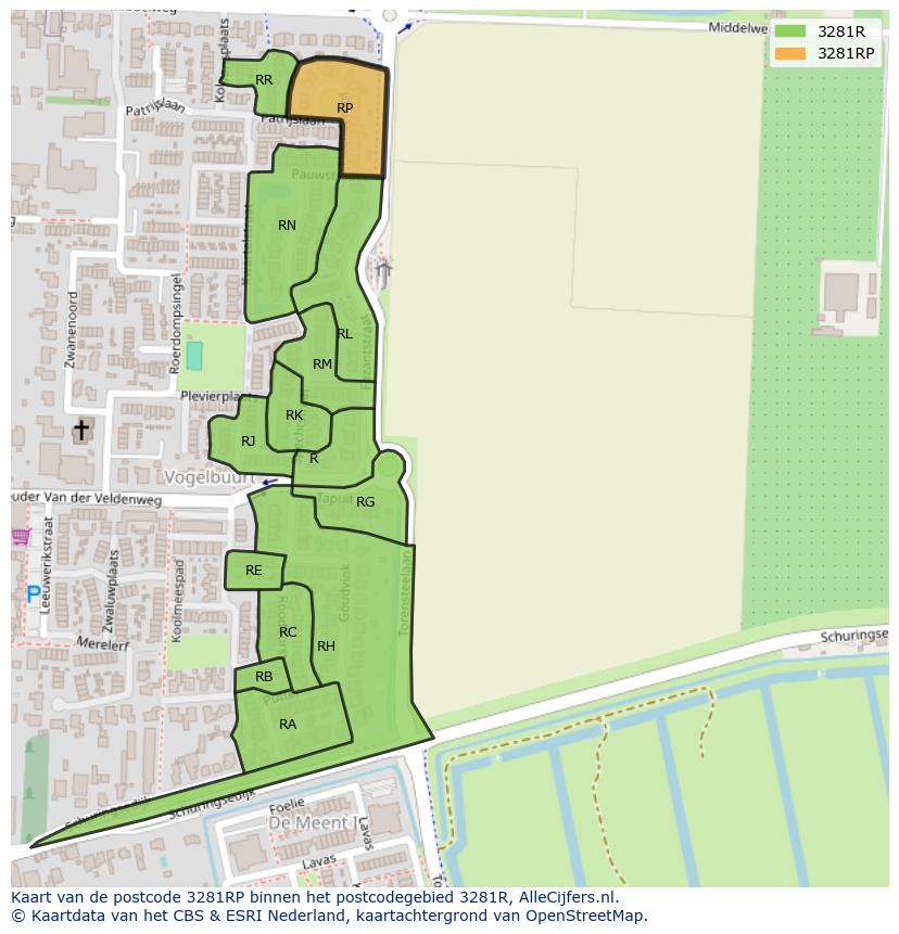 Afbeelding van het postcodegebied 3281 RP op de kaart.