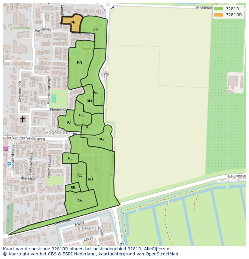 Afbeelding van het postcodegebied 3281 RR op de kaart.