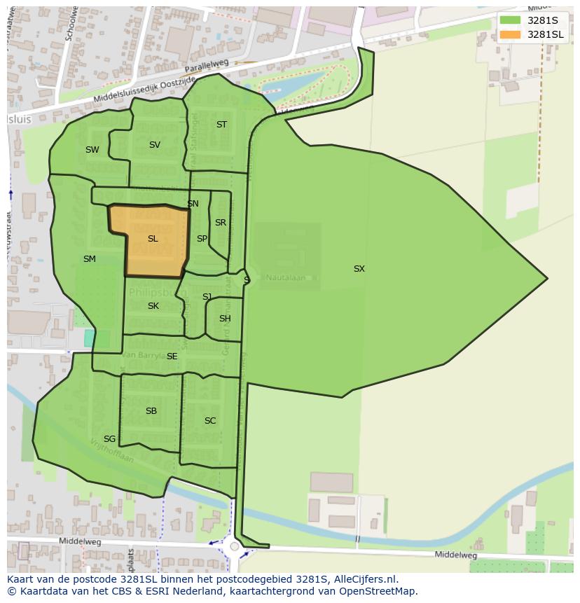 Afbeelding van het postcodegebied 3281 SL op de kaart.