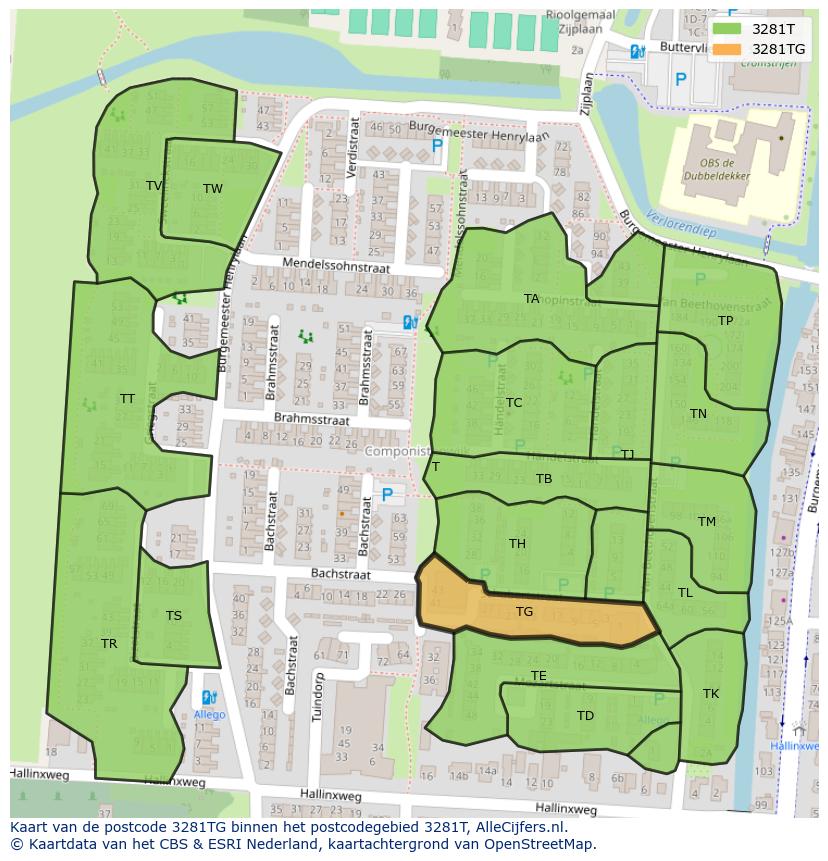 Afbeelding van het postcodegebied 3281 TG op de kaart.