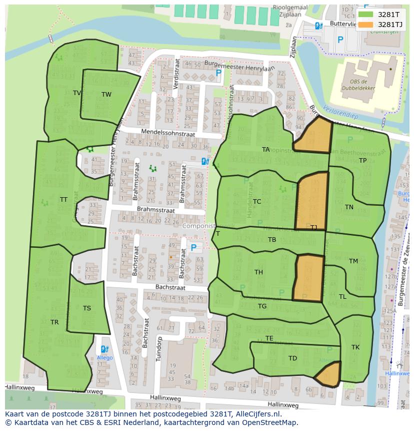 Afbeelding van het postcodegebied 3281 TJ op de kaart.