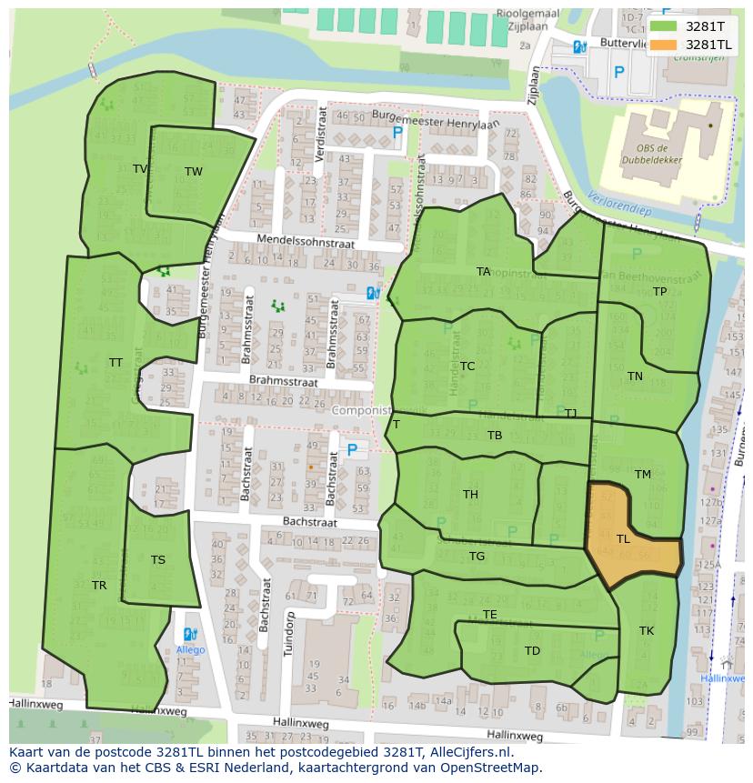 Afbeelding van het postcodegebied 3281 TL op de kaart.