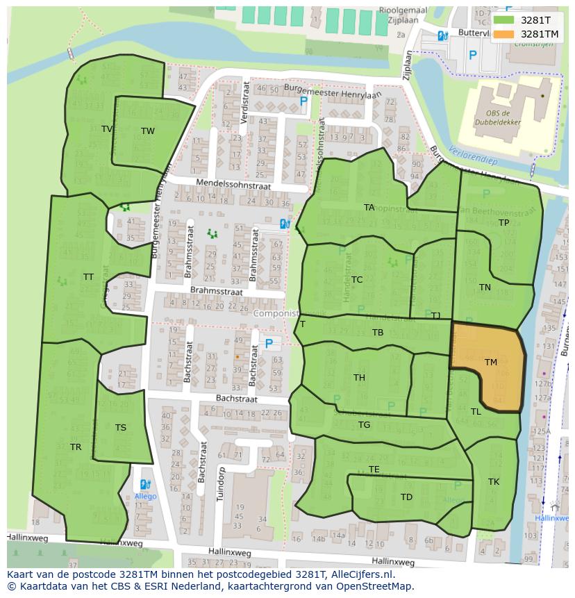 Afbeelding van het postcodegebied 3281 TM op de kaart.