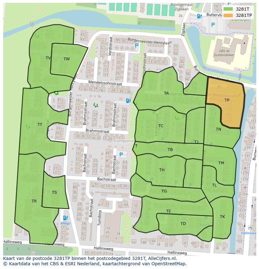 Afbeelding van het postcodegebied 3281 TP op de kaart.
