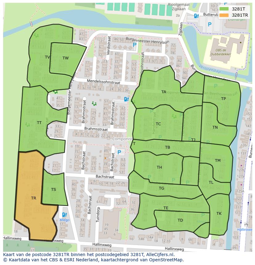 Afbeelding van het postcodegebied 3281 TR op de kaart.
