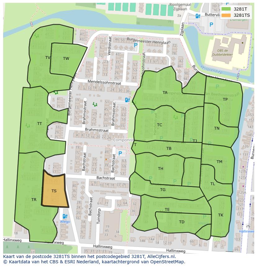Afbeelding van het postcodegebied 3281 TS op de kaart.