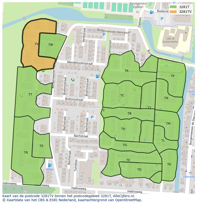 Afbeelding van het postcodegebied 3281 TV op de kaart.
