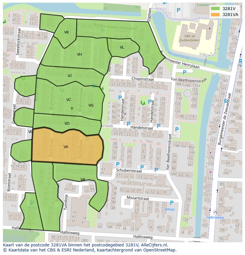 Afbeelding van het postcodegebied 3281 VA op de kaart.