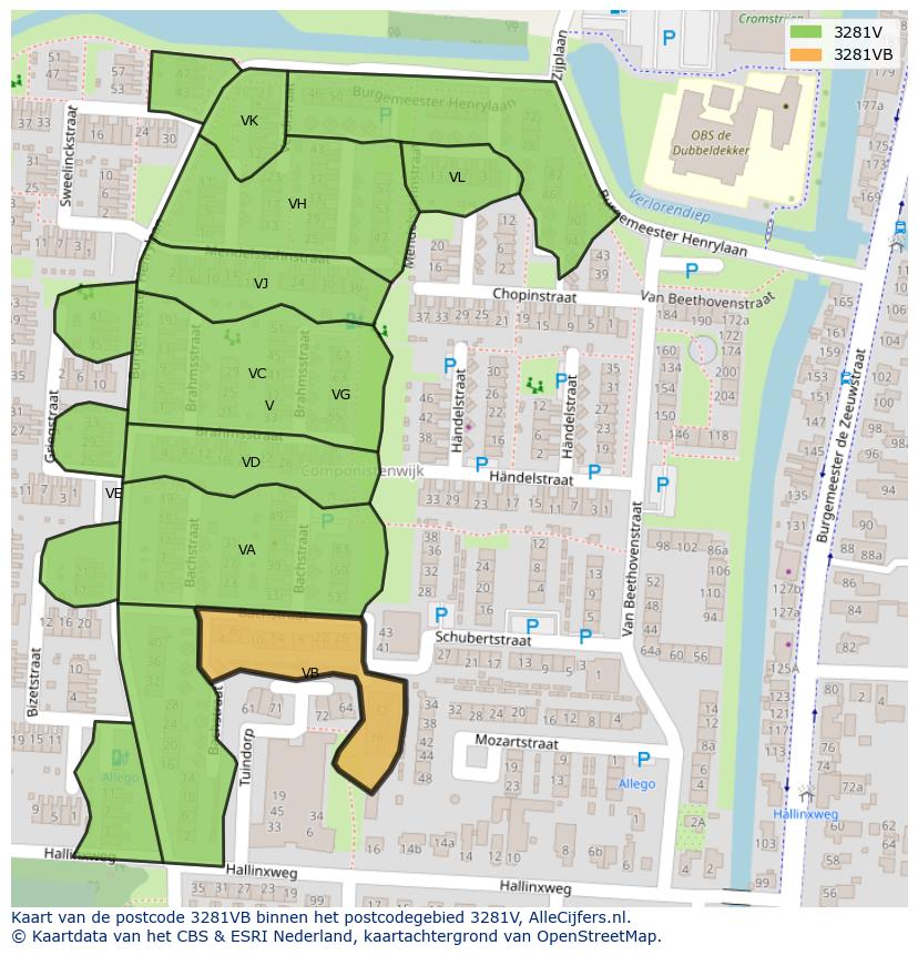 Afbeelding van het postcodegebied 3281 VB op de kaart.