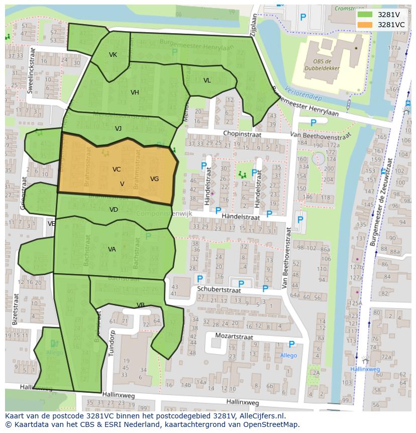 Afbeelding van het postcodegebied 3281 VC op de kaart.