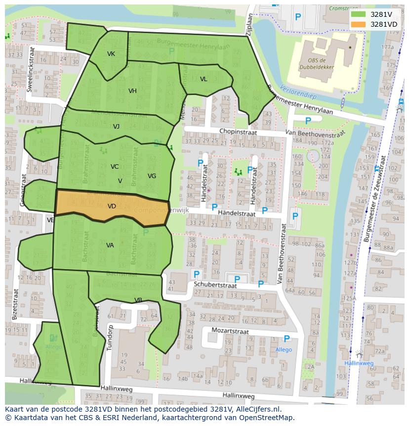 Afbeelding van het postcodegebied 3281 VD op de kaart.