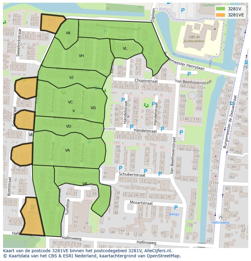 Afbeelding van het postcodegebied 3281 VE op de kaart.