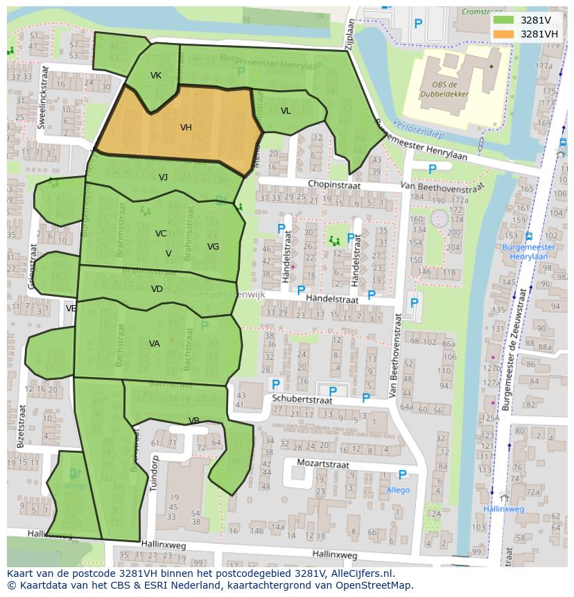 Afbeelding van het postcodegebied 3281 VH op de kaart.