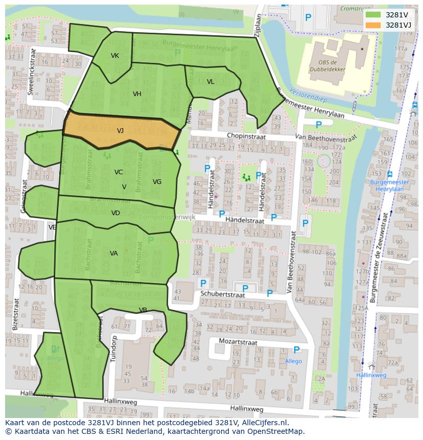 Afbeelding van het postcodegebied 3281 VJ op de kaart.