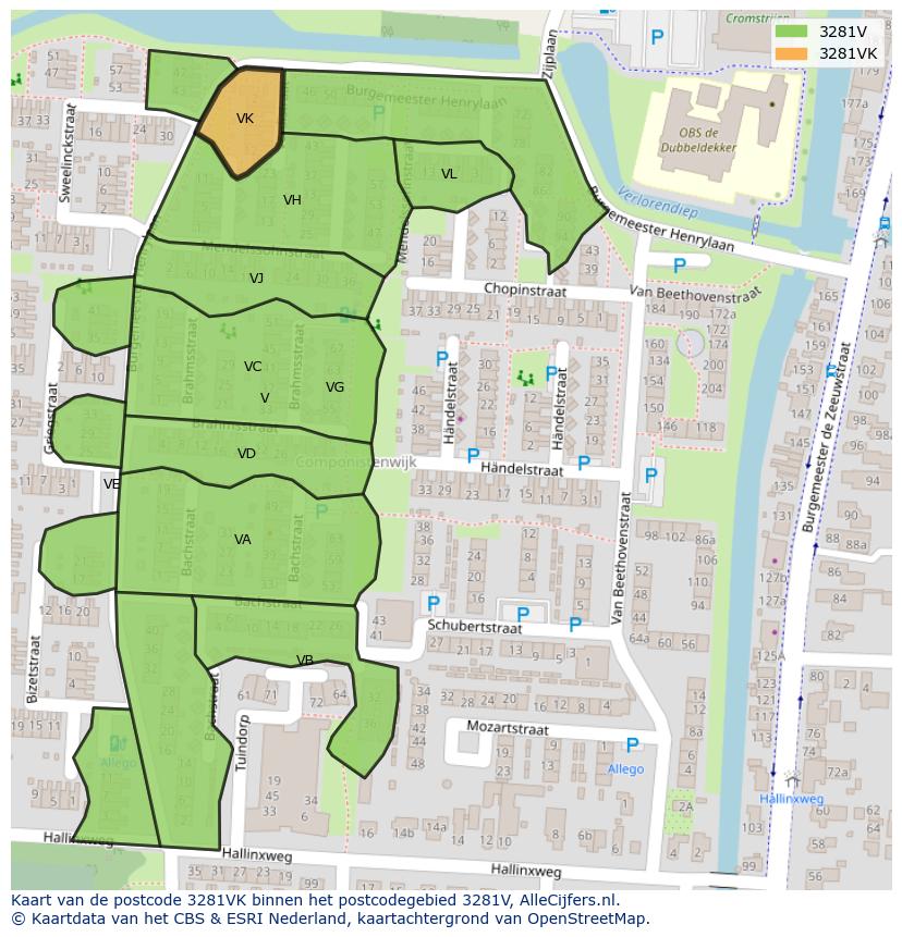 Afbeelding van het postcodegebied 3281 VK op de kaart.