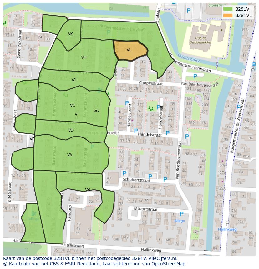 Afbeelding van het postcodegebied 3281 VL op de kaart.