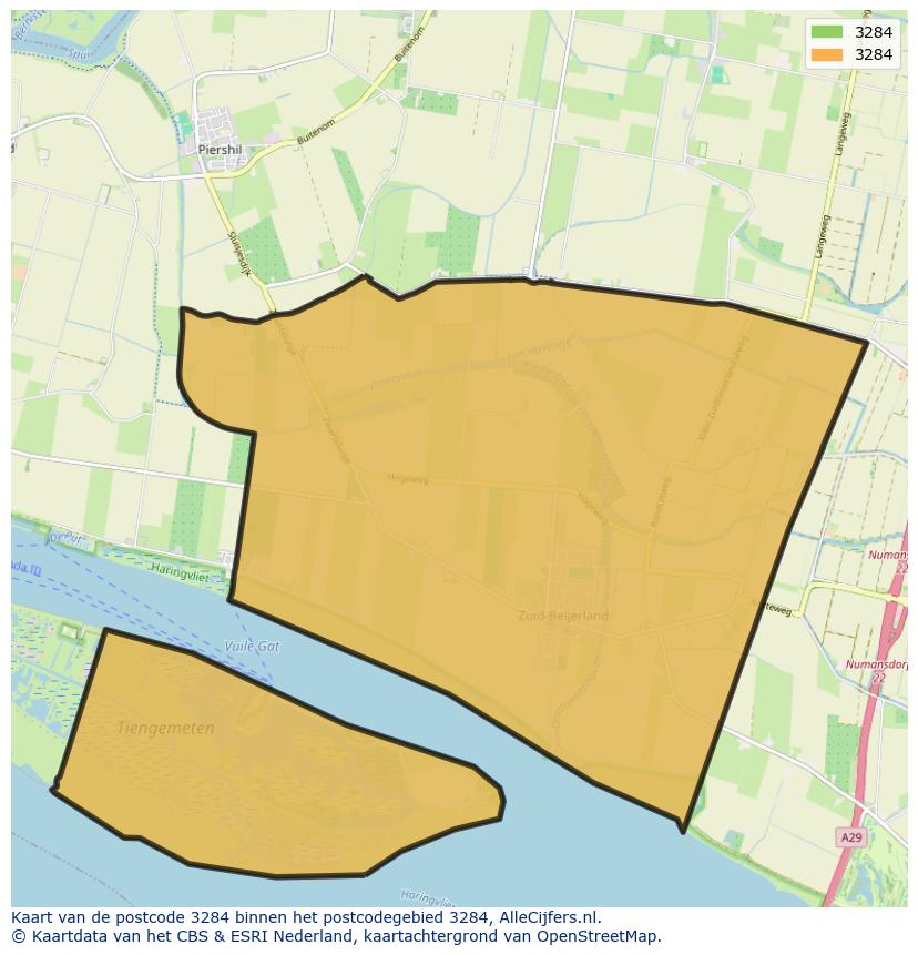 Afbeelding van het postcodegebied 3284 op de kaart.