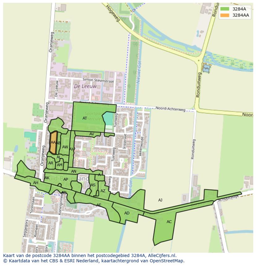 Afbeelding van het postcodegebied 3284 AA op de kaart.