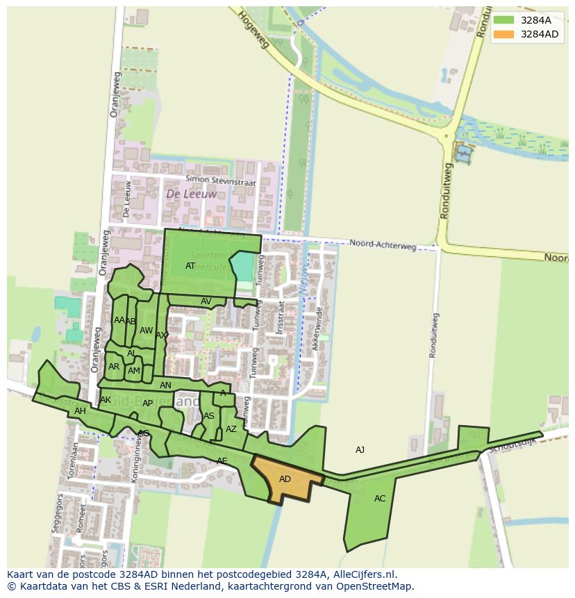 Afbeelding van het postcodegebied 3284 AD op de kaart.