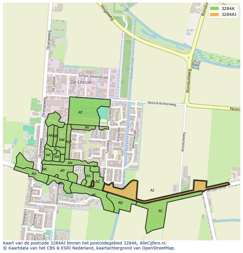 Afbeelding van het postcodegebied 3284 AJ op de kaart.