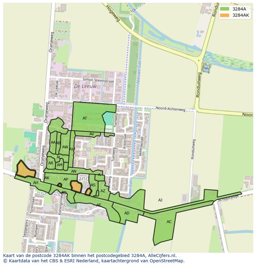 Afbeelding van het postcodegebied 3284 AK op de kaart.