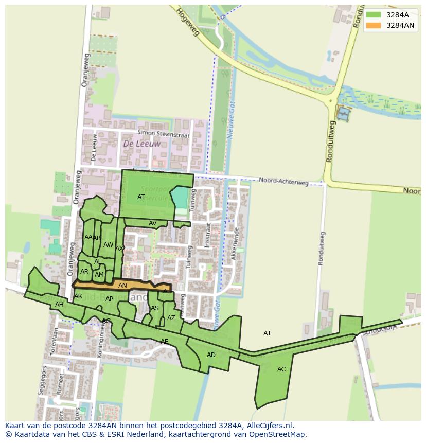 Afbeelding van het postcodegebied 3284 AN op de kaart.