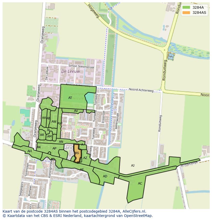 Afbeelding van het postcodegebied 3284 AS op de kaart.