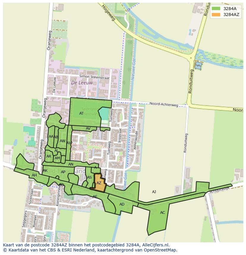 Afbeelding van het postcodegebied 3284 AZ op de kaart.