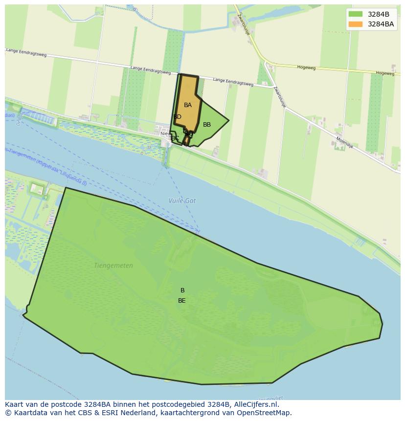 Afbeelding van het postcodegebied 3284 BA op de kaart.