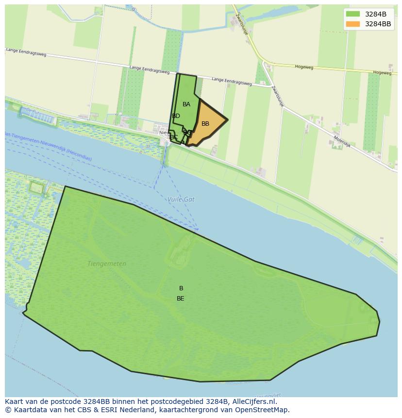 Afbeelding van het postcodegebied 3284 BB op de kaart.