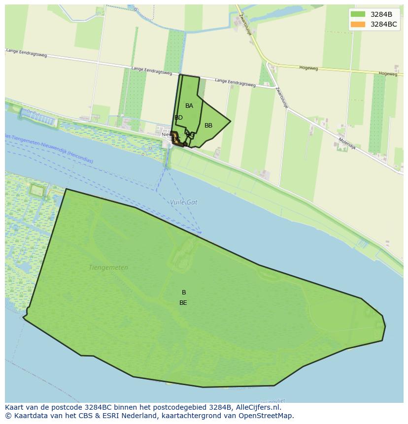 Afbeelding van het postcodegebied 3284 BC op de kaart.
