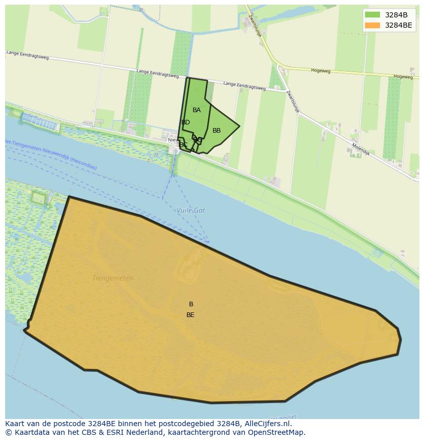 Afbeelding van het postcodegebied 3284 BE op de kaart.