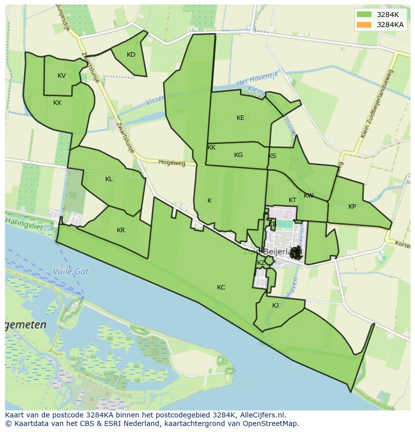 Afbeelding van het postcodegebied 3284 KA op de kaart.