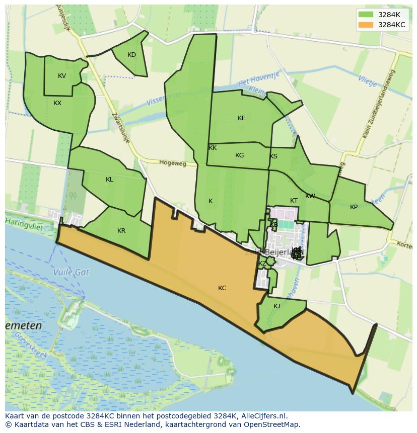 Afbeelding van het postcodegebied 3284 KC op de kaart.