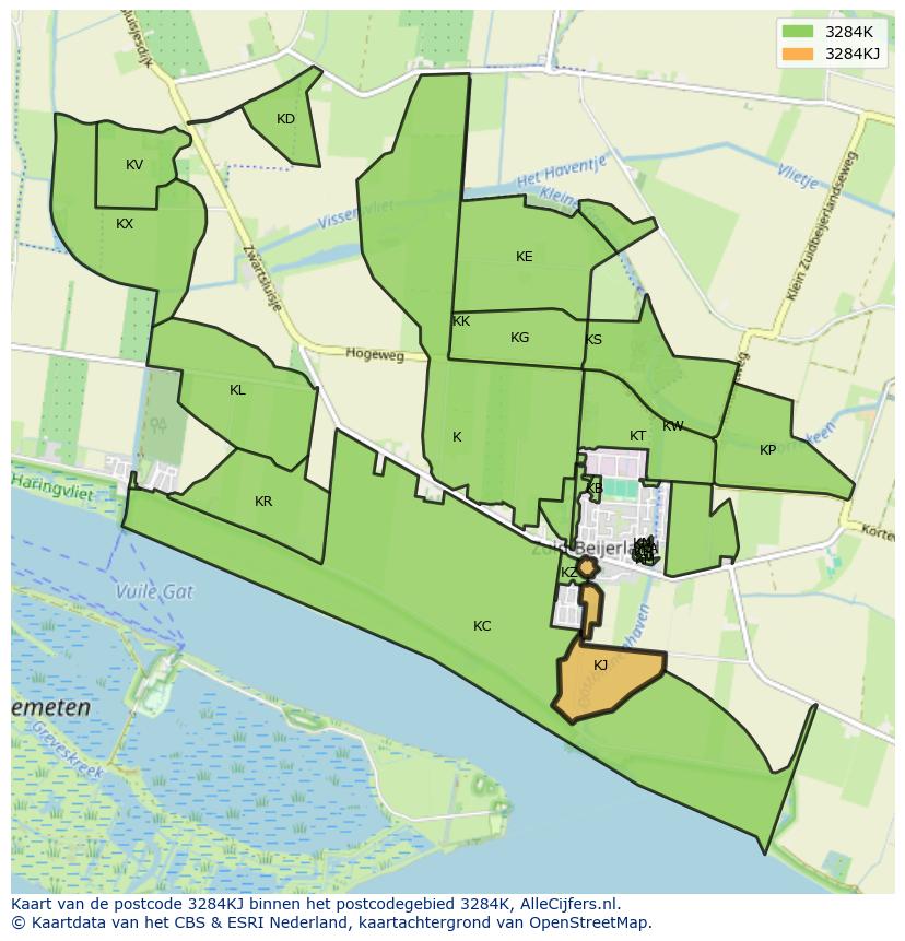 Afbeelding van het postcodegebied 3284 KJ op de kaart.