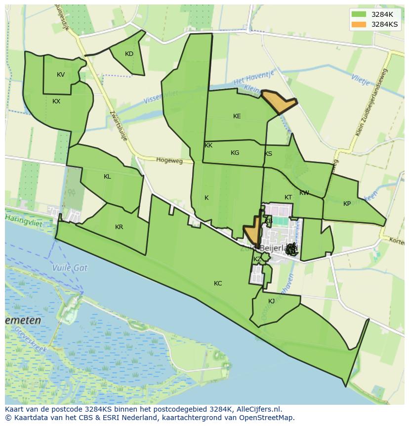 Afbeelding van het postcodegebied 3284 KS op de kaart.