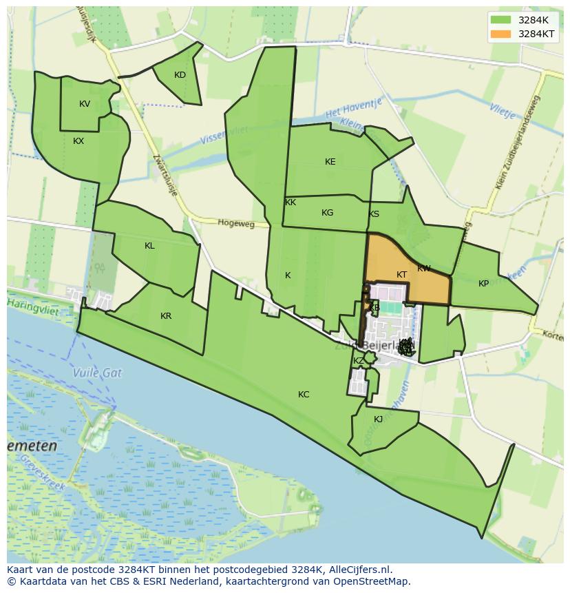 Afbeelding van het postcodegebied 3284 KT op de kaart.