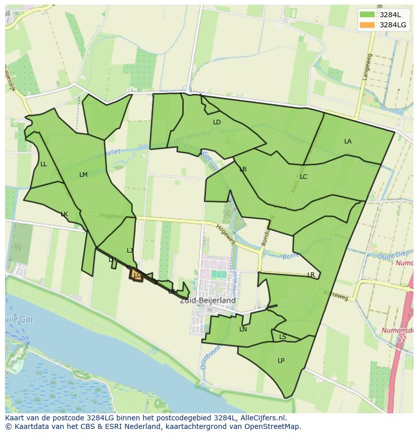Afbeelding van het postcodegebied 3284 LG op de kaart.